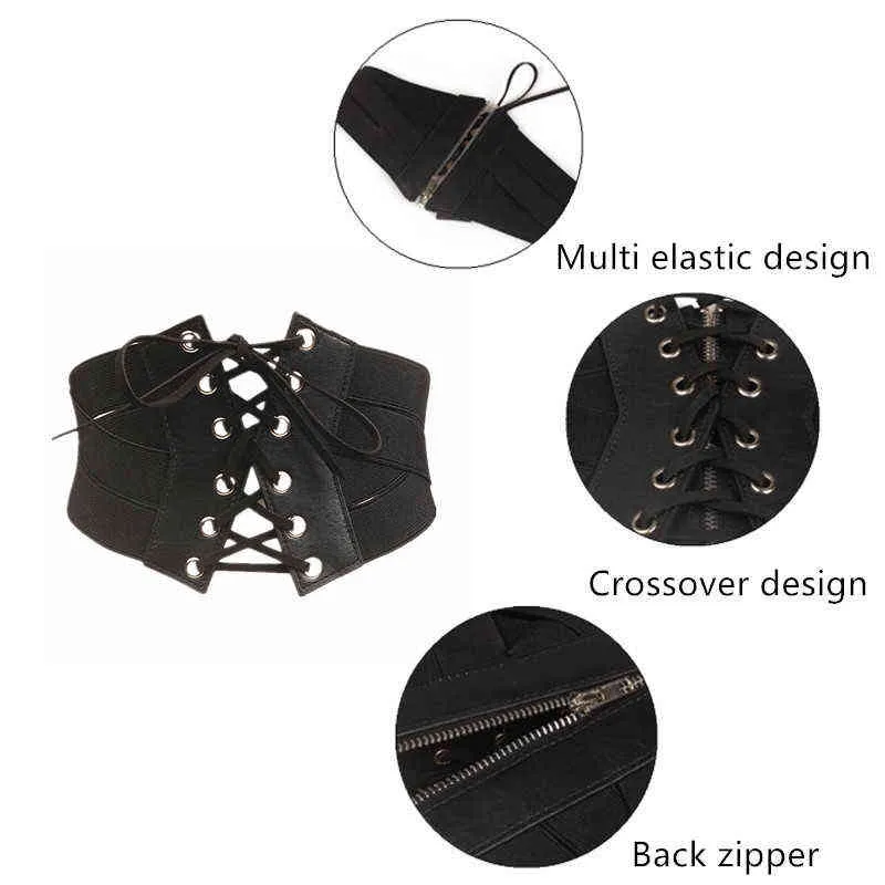 Women's Corset Belt Female Fashion Punk Dress Waistbands Lady New Zipper Cummerbunds Girls Elastic Stretch Wide Waist Belts G220301