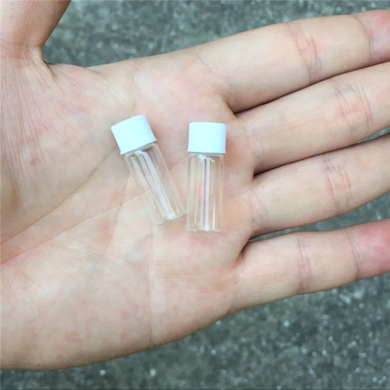 1ml Mini Glass Bottles Vials White Plastic Cap Food Grade Empty Tiny Transparent Glass Bottle Jars Screw cap5