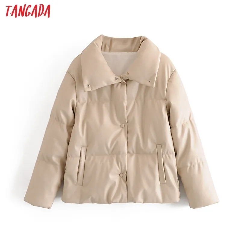 Tangada Frauen braun Pelz Kunstleder Jacke Mantel übergroße Knöpfe Winter weibliche PU Umlegekragen Jacke Mantel QN30 201110