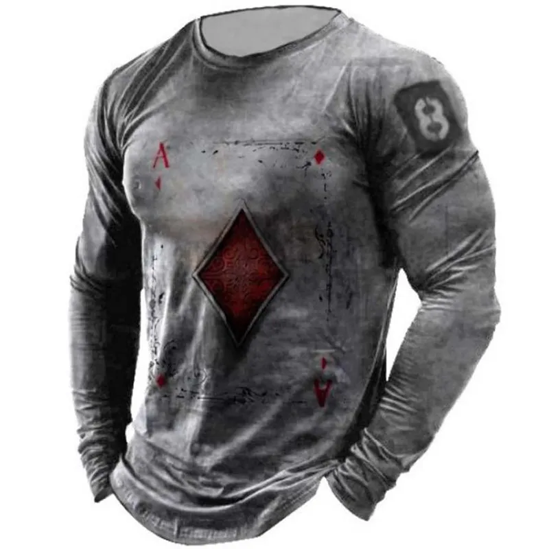 Autunno Casual Manica Lunga T-shirt Moda da uomo Modello di stampa Tee Uomo Vintage Slim O-Collo Pullover Top Streetwear 220224