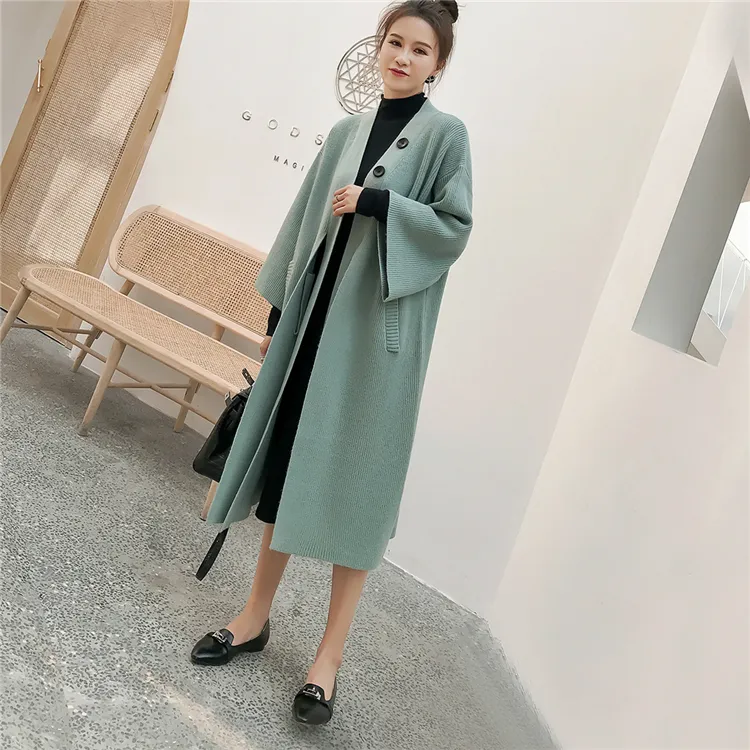 Colorfaith Autumn Winter Women Sweaters Knitting Warm Korean Style Elegant Casual Long Coat Outerwear Ladies SWC8281 201221