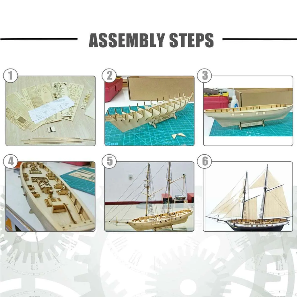 1130 Modèle de voilier à l'échelle DIY Ship Assembly Model Kits Figurines Miniature Fabinage à la main