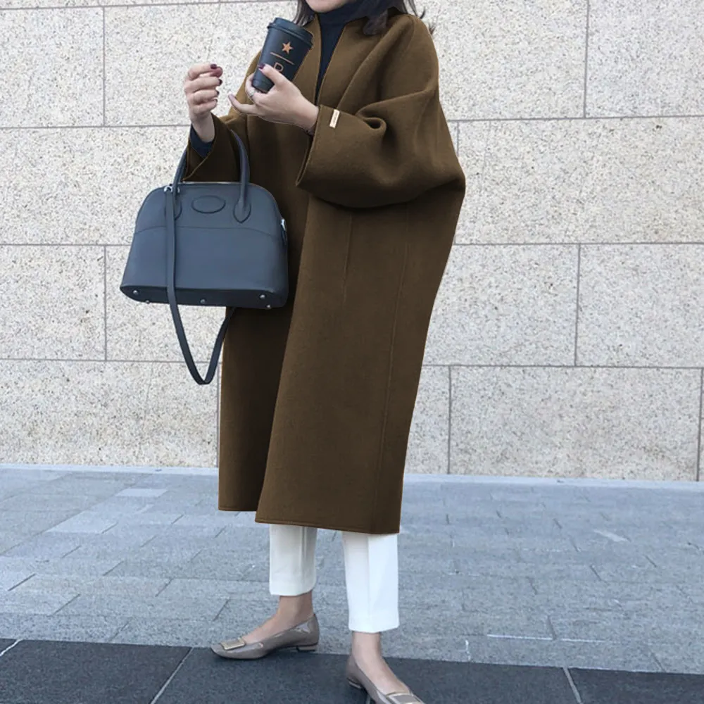 Minimalistyczne koreańskie duże długie płaszcz Kobiety jesienne zimowe mieszanka wełny płaszcz streetwear elegancki płaszcz z kurtki wełnianej 20121