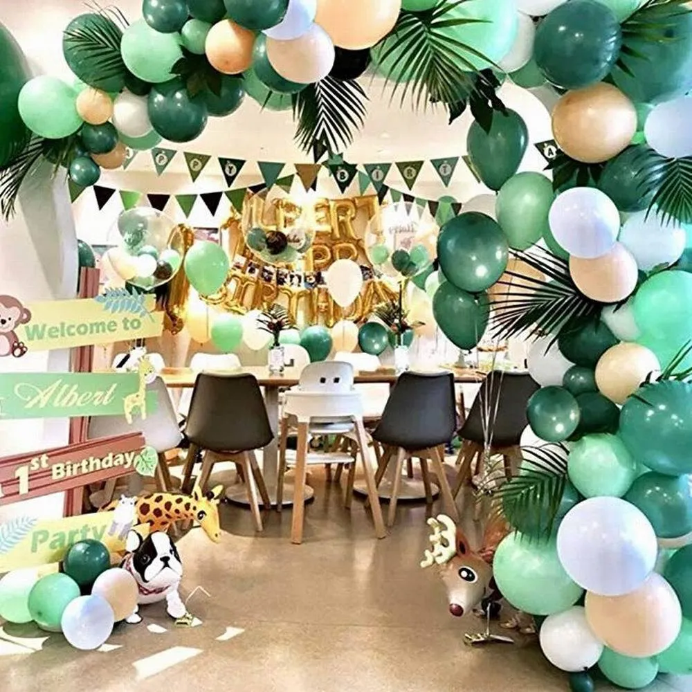 Forniture feste a tema Jungle Safari Palloncini verdi Kit arco ghirlanda Compleanno Baby Shower Forest Party Decorazioni natalizie T200524