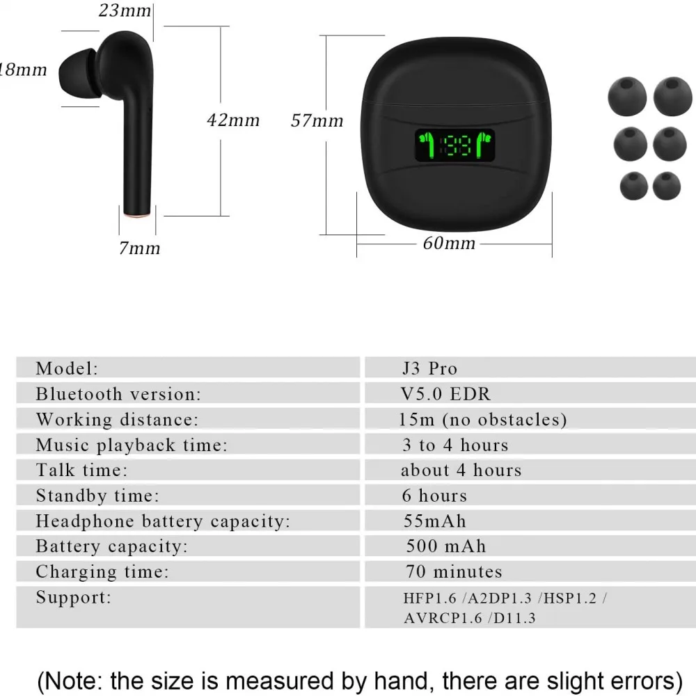 Беспроводные наушники Bluetooth 52 IPX7 Водонепроницаемые наушники со светодиодным дисплеем Зарядный футляр HD Стерео Встроенный микрофон Спортивные наушники6023831