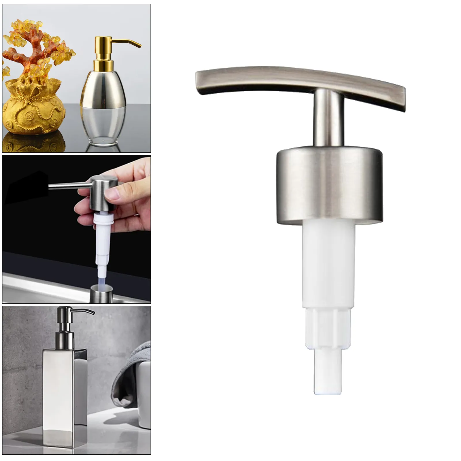 Durable 304 Rust Proof Stainless Steel Soap Pump, Kitchen Soap Dispenser Pump Replacement for Regular Mouth Bottle