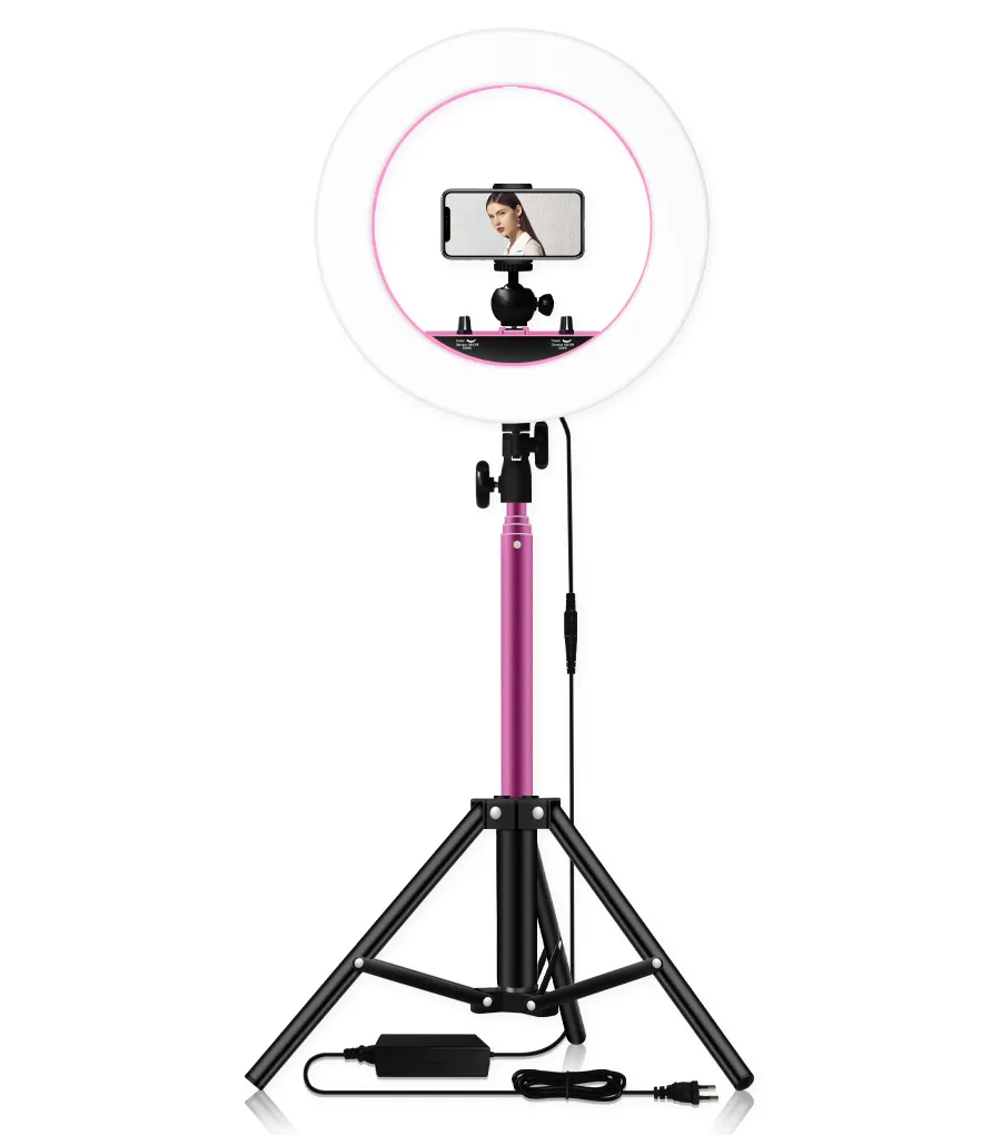 Nowe różowe światło światła Pierścienia Pierścienia LED z stojakiem Stepleless Dimming dla zdjęcia wideo makijaż fotograficzny