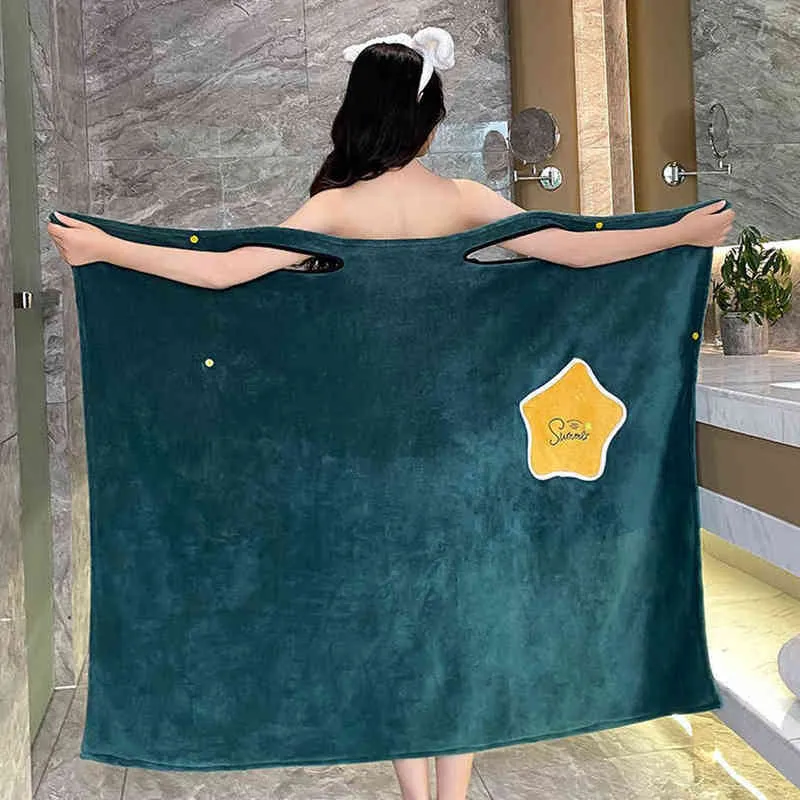 Asciugamano da bagno indossabile ispessito con tasca a stelle in microfibra assorbente da donna Accappatoio da sauna Accessori da bagno 211221