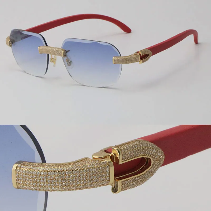 2022 nuovo modello micro-pavimentato occhiali da sole con diamanti occhiali da sole originali in legno senza montatura oro 18 carati C decorazione maschio femmina pietre occhiali U216e