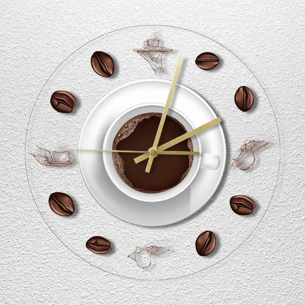 Café main dessin illustration cuisine horloge murale moderne impression horloge minimaliste acrylique montre murale idée cadeau pour les amateurs de café 201118