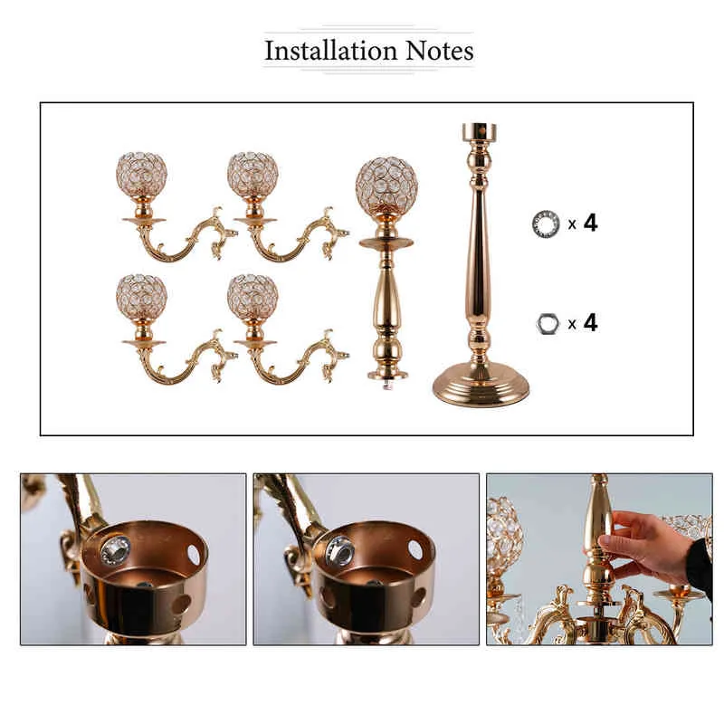 5 Armas Metal Candelabra Home Holiday Decoration Tabel Centerpieces Crystal Castleds para Party Candlestick 2202082070