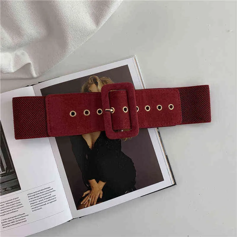 Koreansk version vacker bred damer bälte stilig polychromatisk poröst bälte dekorativa damer elastiska bälte läderband g220301