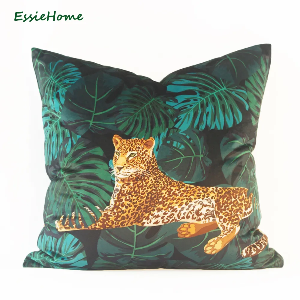 Essie Home Tropical Pattern Pattern Reopard Jungle Digital Print Velvet Подушка для подушки для гостиной 210201
