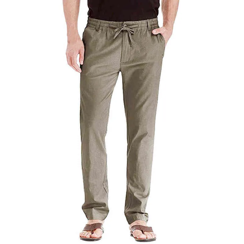 Calças masculinas casuais linho respirável esporte solto calças longas cor sólida calças de calça de alta qualidade trabalho homens calças moda h1223