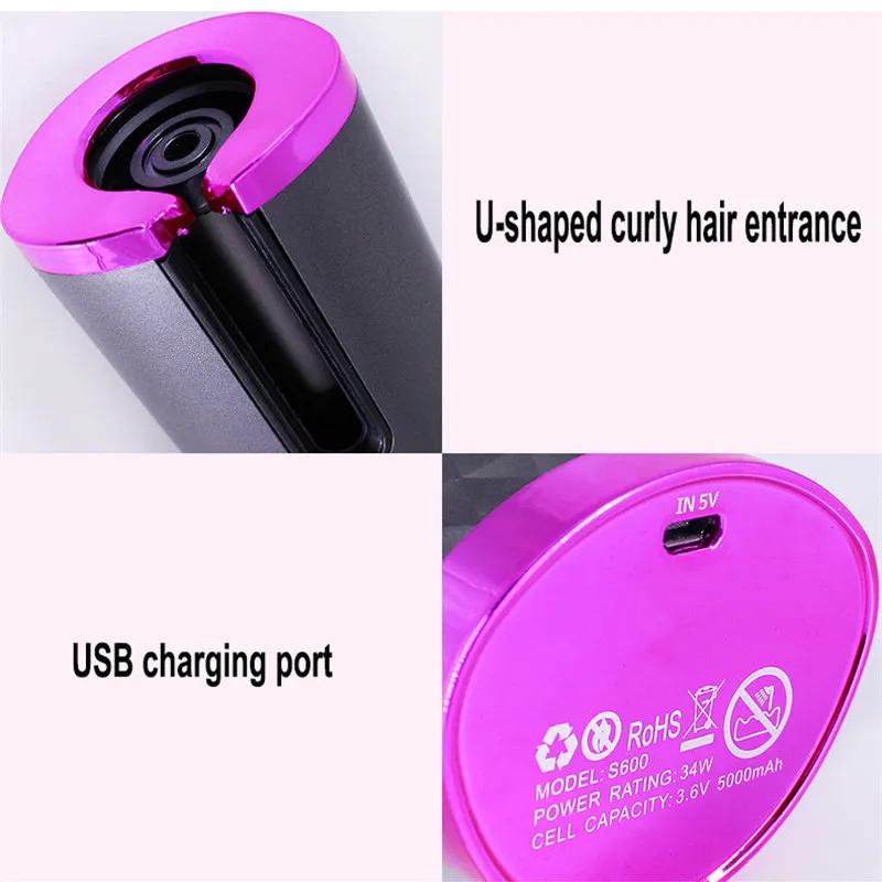 Automatic Hair Curler USB Charge Curling Iron Curls Waves Styling Tools Cordless Ceramic Curly Rotating Styler Women 220211