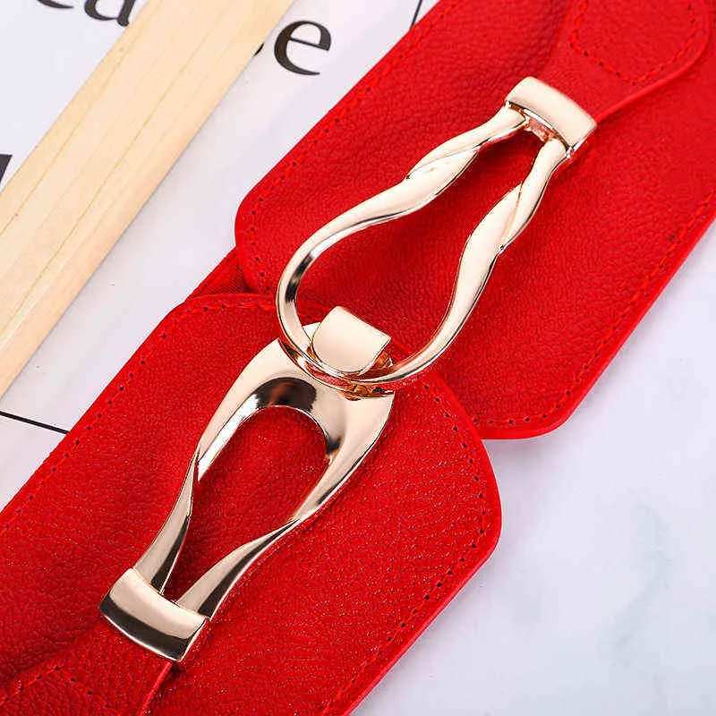 Korean Version of Metal Decorative Buckle Waist Closure Casual Ladies Fashion Elastic Dress Wide Belts for Women Luxury G220301