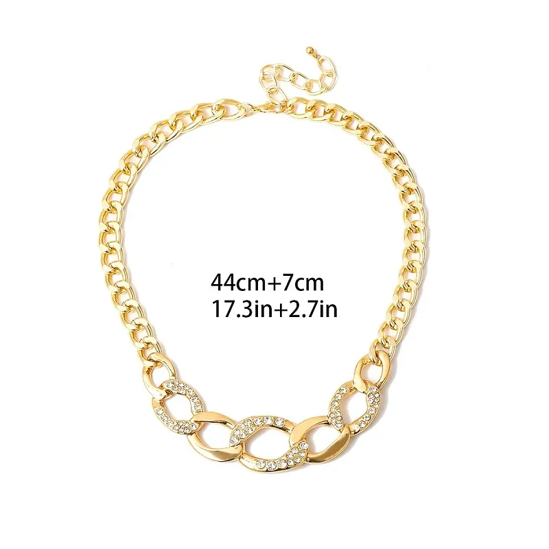 Rhinestone Diamond Chain Choker Necklaces for Woman Vintage Exaggerated Big Golden Links Sparkling Girls Statement Necklace Hip Ho9647493
