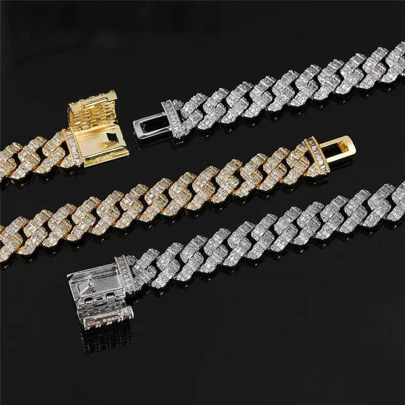 10mm diamant kubansk halsbandskedja isad ut rund fyrkantig CZ Stone Cuban Chain Gold Silver Plated Mens Hip Hop Jewelry201C