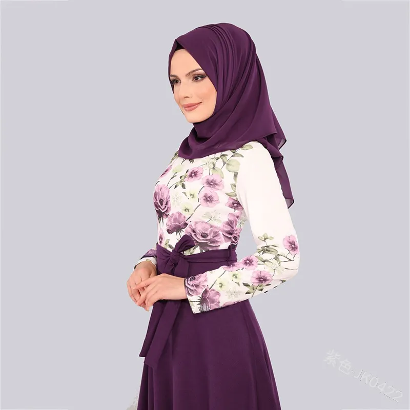 WePBEL Mulheres Vestido Muçulmano Floral Impresso Plus Size Abaya Bow Manga Longa Robe Árabe Dubai Alto Cintura Patchwork Maxi Vestido F1130