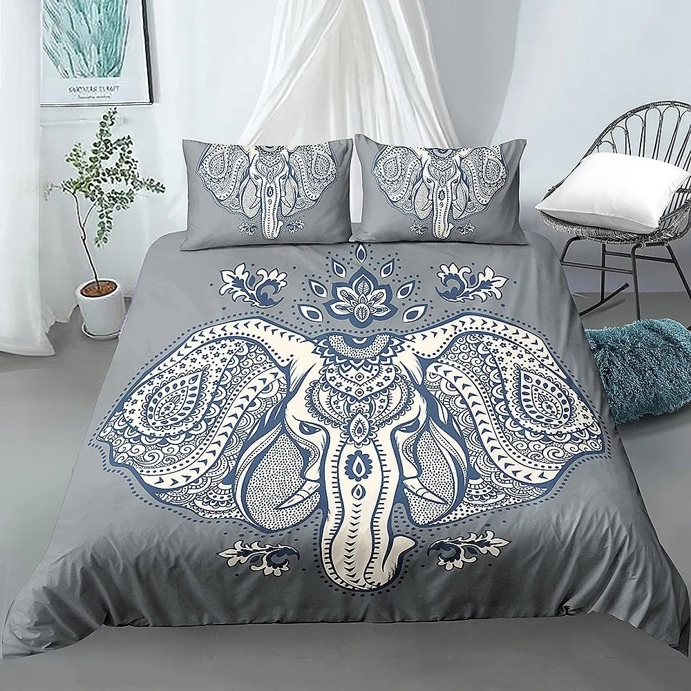 Cartoon Elephant Animal Bohemia Thailand Ethnic Style Bedding Set Duvet Cover Bedding Home Textile LJ201015