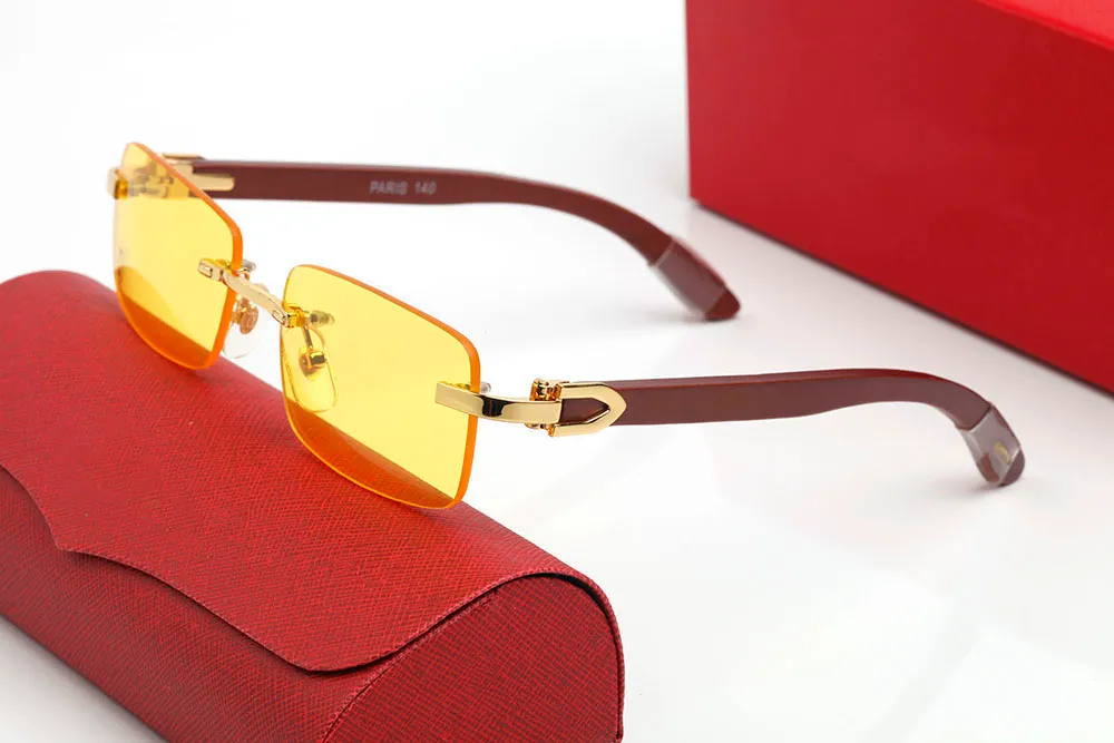 Designer solglasögon kvinnor män glasögon polariserade UV -skydd mode ramlösa hartslinser legering med träramglasögon L271C
