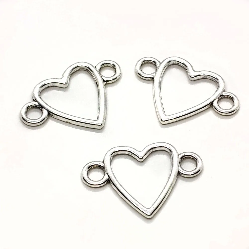 100 pçs / lote antigo prata banhado coração link conectores encantos pingentes para fazer jóias diy artesanato artesanal 16x24mm234l
