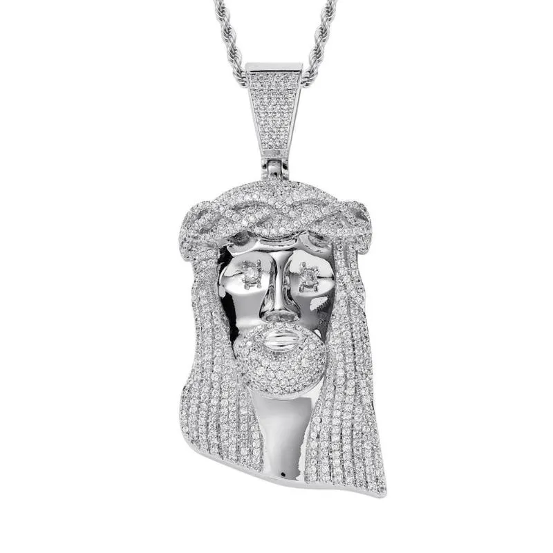 92MM de haut grand jésus pièce pendentifs colliers Hip Hop cubique zircone pavé Bling glacé hommes rappeur bijoux or couleur 1262V