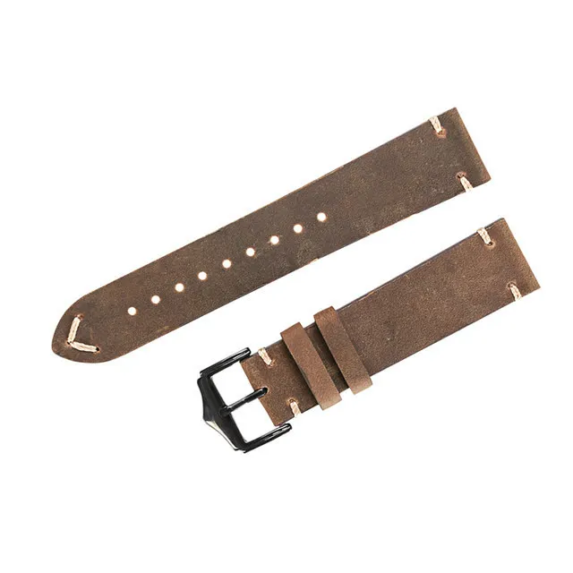 Spot hela explosionsmodeller Handsliten läderband Crazy Horse Leather Cow Shin Leather Strap 22mm Hand Stitched Strap219J