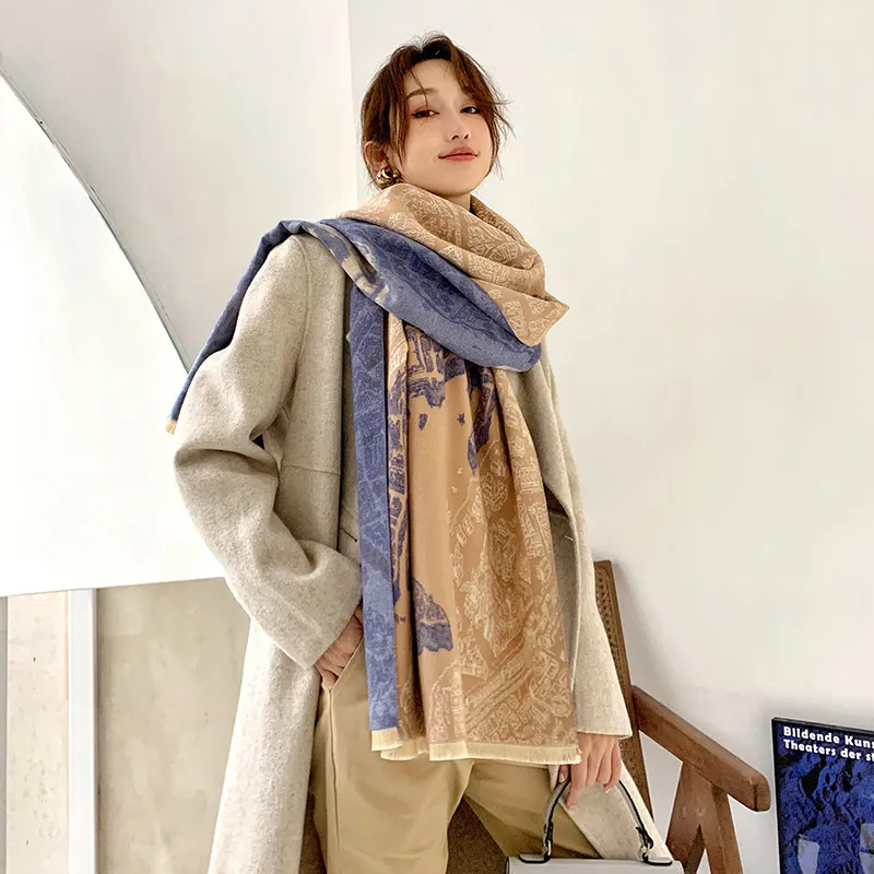 Écharpe d'hiver Lady Mode Chaud Châle Femme Double Face Cachemire Épais Femelle Pashmina Couverture Foulard Imprimer Bandana 201218