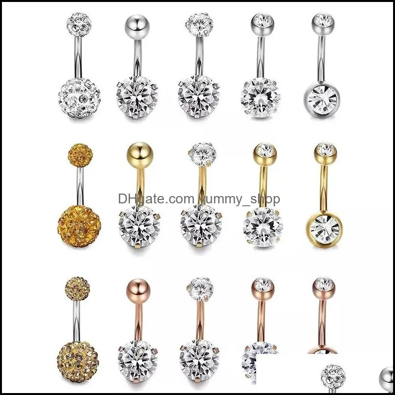 5pcs/set 3 Colors CZ 316L Stainless Steel Jewelry Navel Bars Silver Belly Button Ring Navel Body Piercing Jewelry