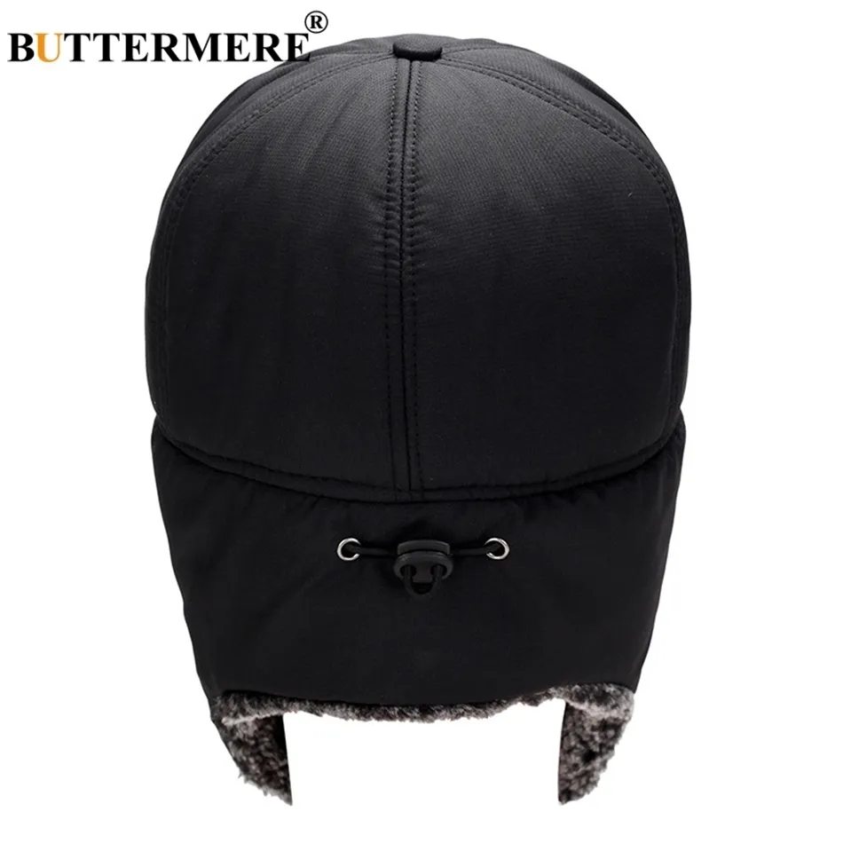 BUTTERMERE Men'S Winter Hats Russian Bomber Coffee Cotton Earflap Caps Male Mask Detachable Baseball Cap Fur Warm Ushanka Hat228G