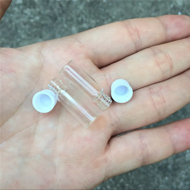 1ml Mini Glass Bottles Vials White Plastic Cap Food Grade Empty Tiny Transparent Glass Bottle Jars Screw cap