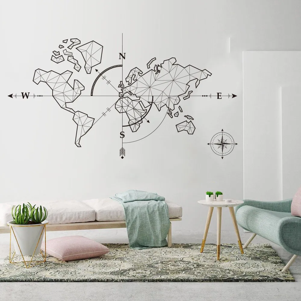 Large World Map Wall Sticker Vinyl Globe Decal For Office, Classroom ...