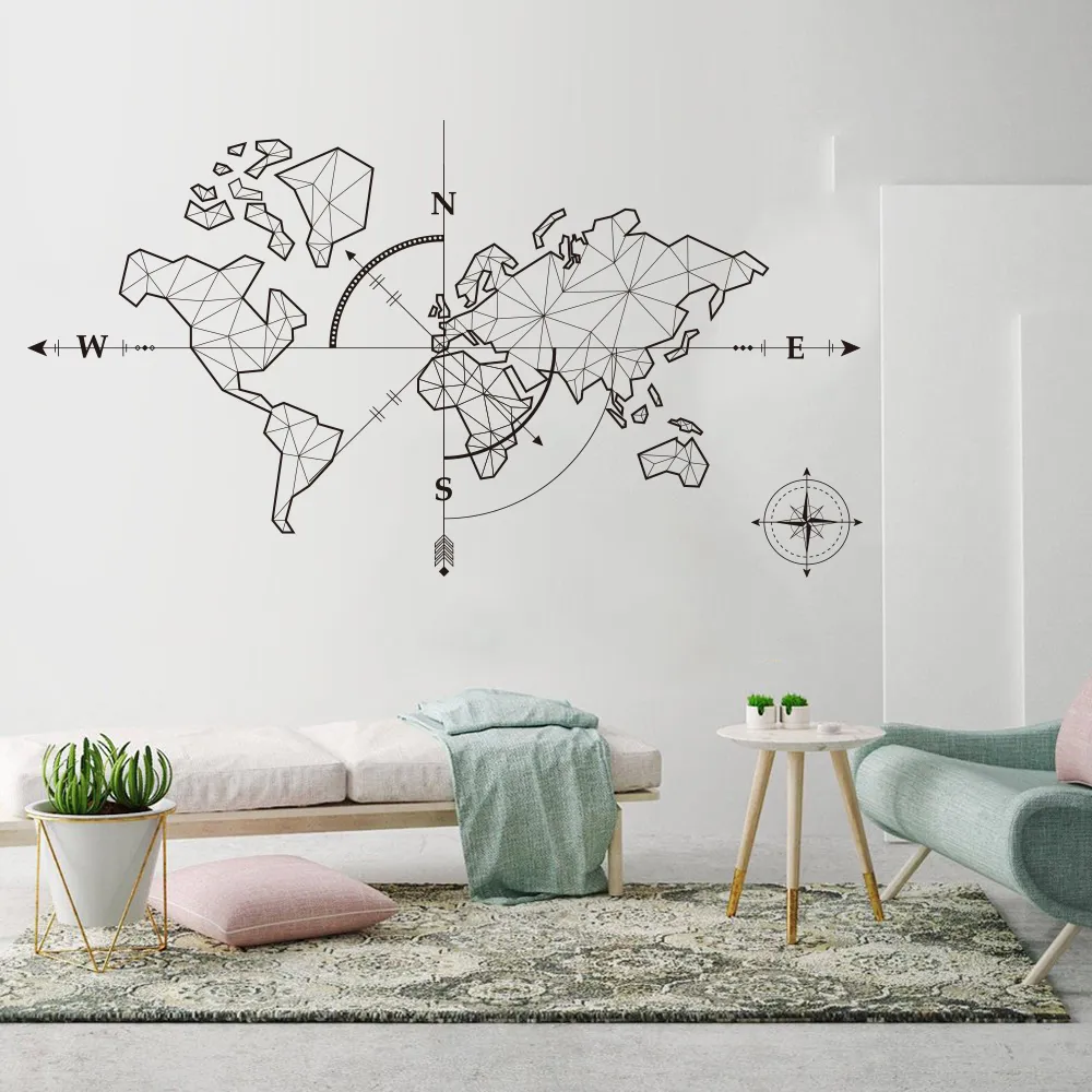 Large World Map Compass Earth Wall Sticker Office Classroom World Map Travel Global Exploration Adventure Wall Decal Vinyl Decor (4)