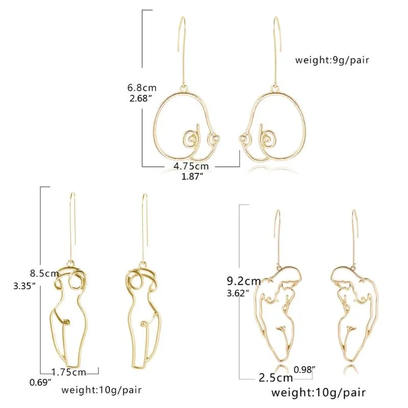 3 par Artsy Abstract Lady Breast Statement Hoop Earrings Kit Hollow Wire Outline Female Body Boob Earrings Kit Jewelry1328a