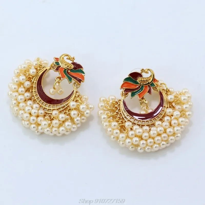 3 paia Bollywood Etnico Sposa Sposa Orecchini Kundan Perle di pavone Jhumka Jhumki Orecchini pendenti indiani Moda N30 20 Dropship B1205