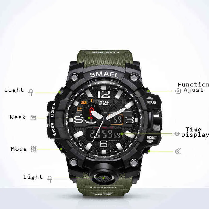 SMAEL Brand Fashion Men Sports Watches Men Analog Quartz Clock Military Watch Male Watch Men's 1545 relog masculino 220113254S