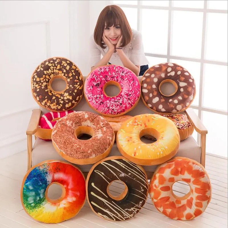 3d donut peluş yastık yuvarlak kek yastık koltuk yastık çocuk oyuncak ev dekoru düğün yastığı Noel doğum günü hediyesi 40cm 202316