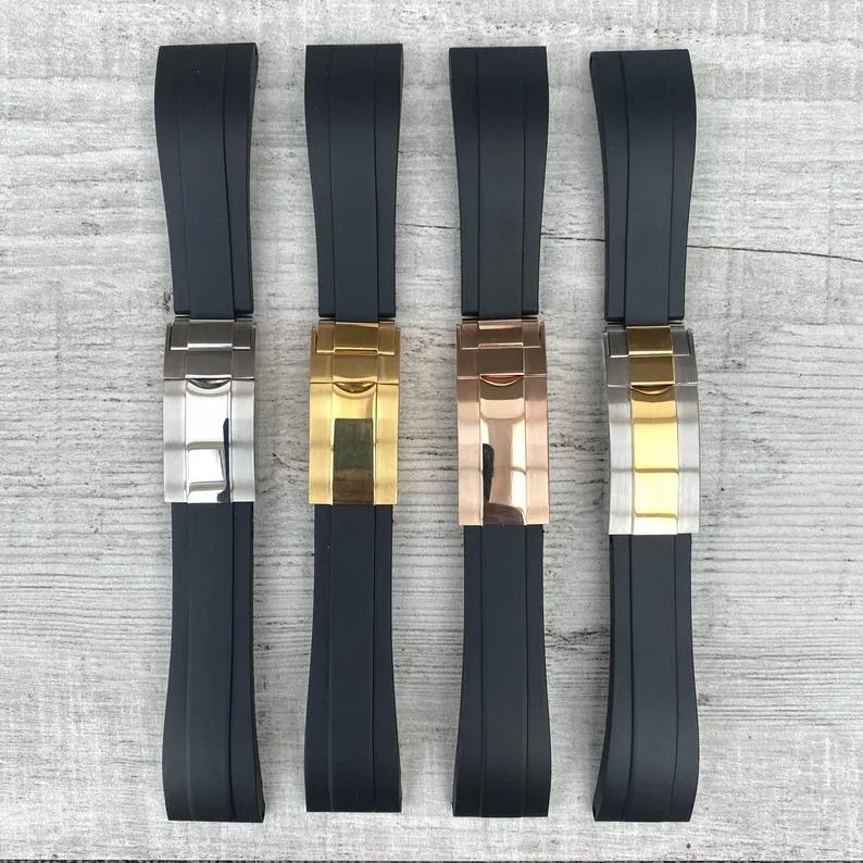 Bracelet de 20mm adapté au nouveau bracelet de montre en caoutchouc noir, souple et durable, étanche, pour ROL SUB GMT YM, accessoires avec fermoir argenté 245I