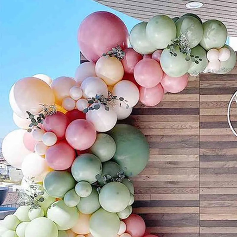 129 sztuk Różowy Mix Avocado Green Color Lateks Balony Garland Kit Balloon Arch Wedding Decorations Baby Shower Home Decors Globs 211216