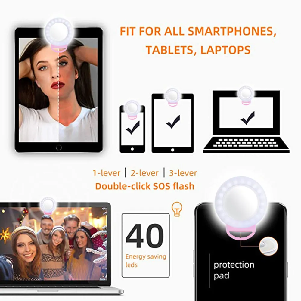 RGB Selfie LED Yüzük Dolgu Dolgu Dair Mini Cep Telefon Işıkları Lamba Klibi Akıllı Telefonda Şarj Edilebilir Clipon Makyaj Aynası 5922431