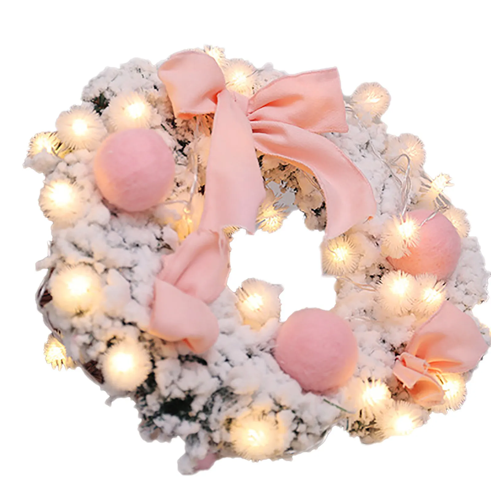 40# Pink Christmas Garland Celebration Mini Desktop Decoration Colored Balls + Warm Christmas Wreath Home Festival Ornaments 201127