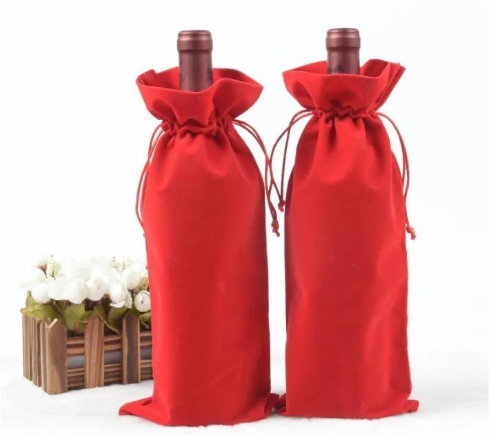 Emballage cadeau / velours bouteille de vin couvre sacs cordon flanelle champagne fête de mariage emballage pochette2204