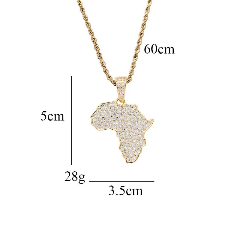 Men Chains Brass CZ jewelry Africa map Pendant Iced Out Cubic Zircon Necklace Hip Hop gift Jewelry CN237323P