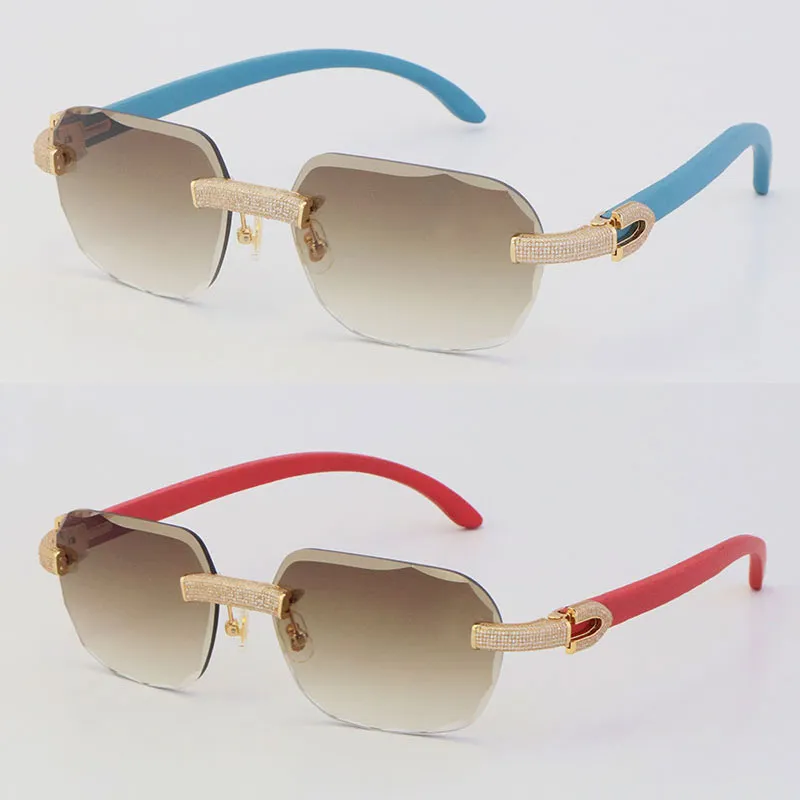 2022 nuovo modello micro-pavimentato occhiali da sole con diamanti occhiali da sole originali in legno senza montatura oro 18 carati C decorazione maschio femmina pietre occhiali U216e