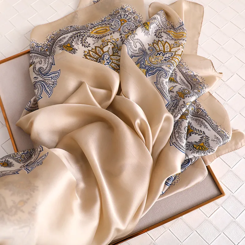 Luxury Silk Scarf Women Vintage Paisley Print Pashmina Femme Muslim Turkish Hijab Evening Dresses Silk Head Scarf Shawl Foulard Y24151501