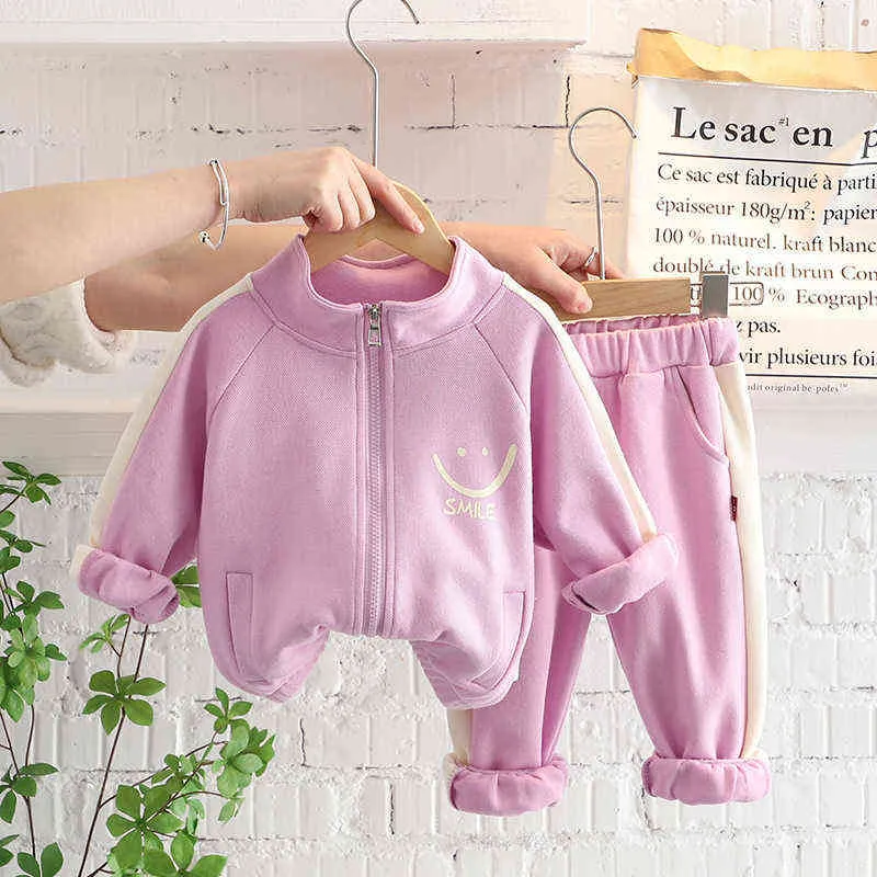 Baby Boy Girl Clothes Sets Barn Spädbarn Fashion PinkyColor TrackSuit New Spring Höst Toddler Zip-up Jacket + Byxor 2st Passar Y220310