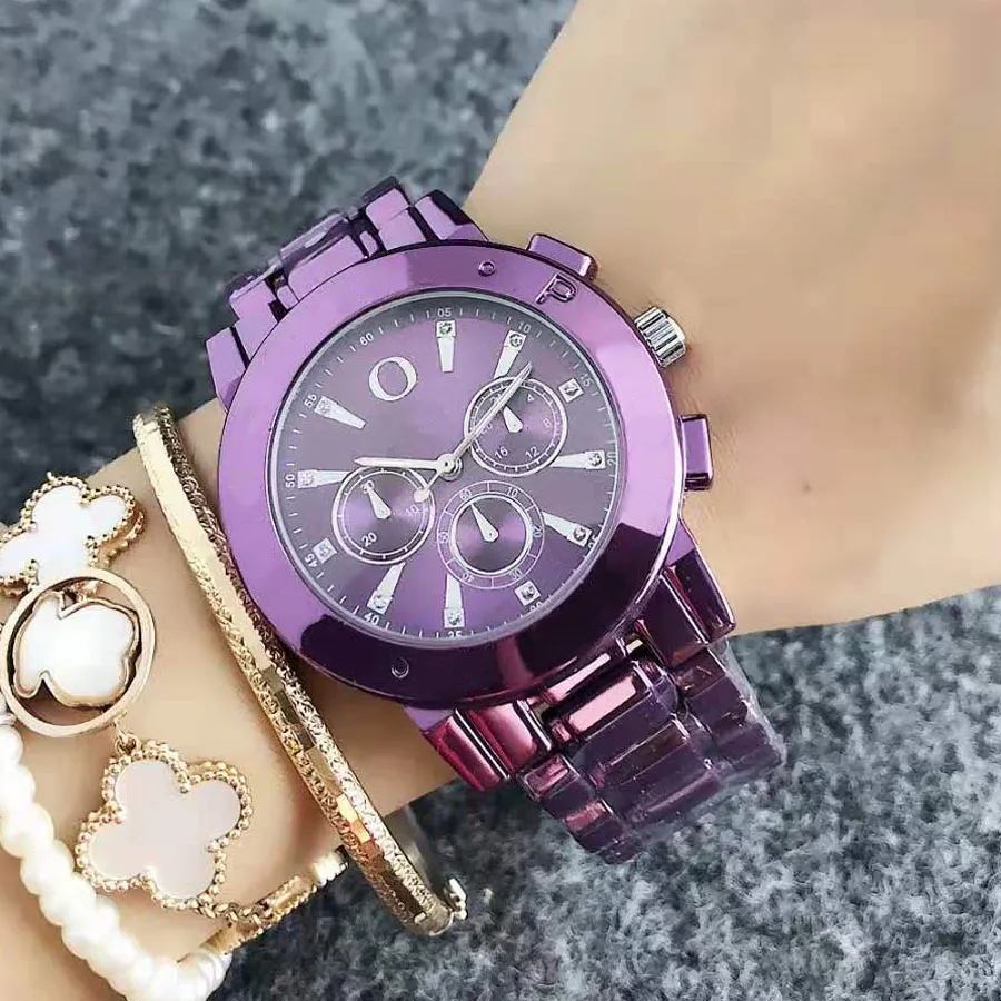 Модные наручные часы для женщин Девушка Crystal 3 Dials Стиль Сталь металлическая полоса кварцевые часы P58