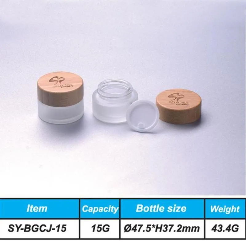 5g 15g 30g 50g 100g 1oz 2oz 3oz yüksek dereceli yüksek dereceli kozmetik kavanoz bambu kapağı buzlu cam bambu kavanozları kozmetik paketleme için 1306k