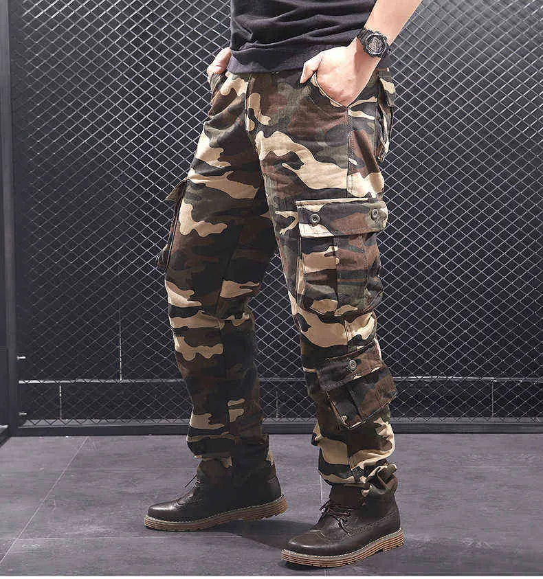 Heren camouflage baggy cargo broek mannelijke leger militaire tactische volledige lengte casual lange broek losse rechte broek plus size 44 H1223